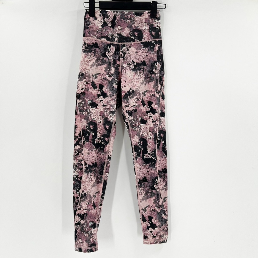 Adidas Women's Small Training Workout Leggings Pink Black Abstract‎ Print